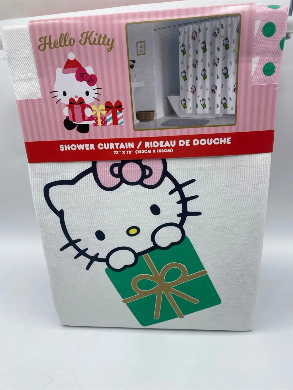 Hello Kitty In Present Christmas Shower Curtain 72x72 Holiday Bathroom Festive